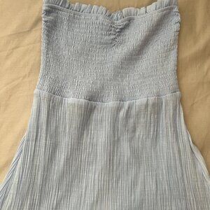 Love Tree Womens Strapless Maxi Dress Rayon Blend Flowy Lined Tiered Blue Sz S